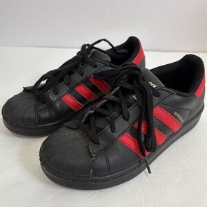 Adidas Superstar II Shoes Kids Black Red Stripe Classic Lace Up Casual Sneakers